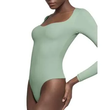 Chic PUMIEY Long Sleeve Bodysuit for Women - Sage