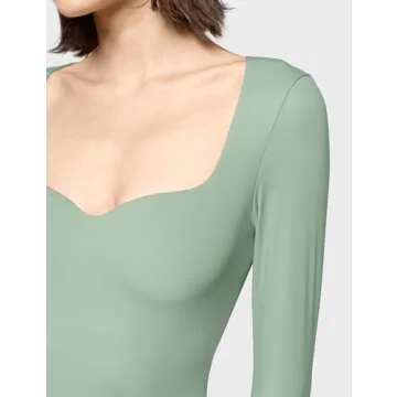 Chic PUMIEY Long Sleeve Bodysuit for Women - Sage