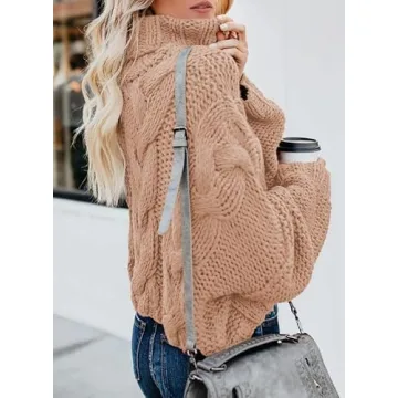 Dokotoo Womens Casual Loose Ladies Fashion Winter Fall 2024 Knit Turtleneck High Neck Sweaters Long Sleeve Sweater Pullovers Light Brown Small