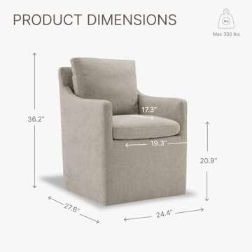 KISLOT Upholstered Dining Chairs with Casters Easy Assembly Modern Accent Armchair with Rollers for Diningroom Bedroom Livingroom Reading Room,1 PCS,Khaki