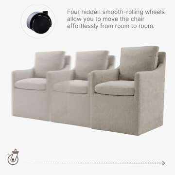 KISLOT Upholstered Dining Chairs with Casters Easy Assembly Modern Accent Armchair with Rollers for Diningroom Bedroom Livingroom Reading Room,1 PCS,Khaki