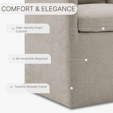 KISLOT Upholstered Dining Chairs with Casters Easy Assembly Modern Accent Armchair with Rollers for Diningroom Bedroom Livingroom Reading Room,1 PCS,Khaki