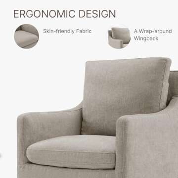 KISLOT Upholstered Dining Chairs with Casters Easy Assembly Modern Accent Armchair with Rollers for Diningroom Bedroom Livingroom Reading Room,1 PCS,Khaki