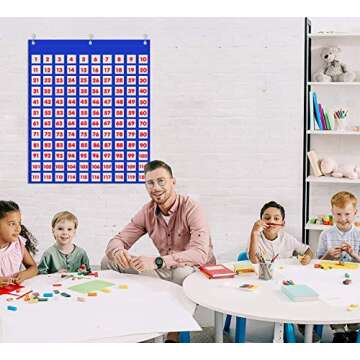 Godery Hundred Number Wall Chart, Numbers 1-120 Board Pocket Chart for Classroom Counting and Organizer, 120 Pockets