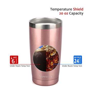 SUNWILL 20oz Tumbler with Lid (Rose Gold 2 pack), Stainless Steel Vacuum Insulated Double Wall Travel Tumbler, Durable Insulated Coffee Mug, Thermal Cup with Splash Proof Sliding Lid