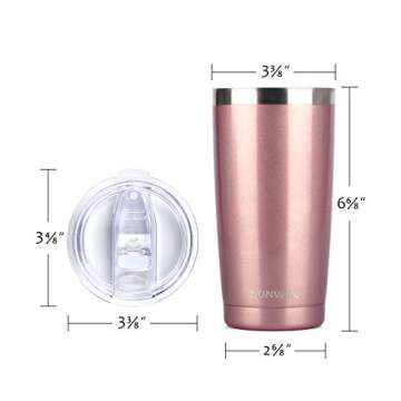 SUNWILL 20oz Tumbler with Lid (Rose Gold 2 pack), Stainless Steel Vacuum Insulated Double Wall Travel Tumbler, Durable Insulated Coffee Mug, Thermal Cup with Splash Proof Sliding Lid