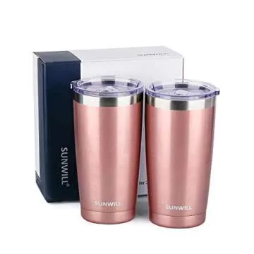 SUNWILL 20oz Tumbler with Lid (Rose Gold 2 pack), Stainless Steel Vacuum Insulated Double Wall Travel Tumbler, Durable Insulated Coffee Mug, Thermal Cup with Splash Proof Sliding Lid