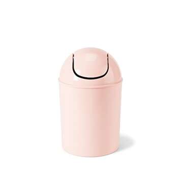 Umbra 1.25-Gallon Mini Waste Can w/Swing-Top Lid - Small Garbage Bin for Compact Spaces Under Tables & Counters, Miniature Trashcan, Removable Lid for Kitchens Bathrooms Bedrooms Dorms, Pink
