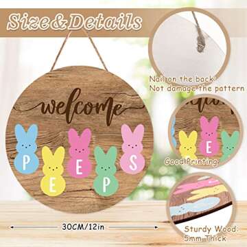 Whaline Easter Wooden Hanging Sign Easter Bunny Welcome Sign Door Decoration Rustic Farmhouse Easter...
