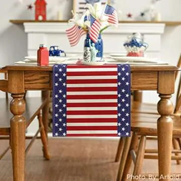 Artoid Mode Watercolor Strips and Stars Table Runner - 4th of July & Memorial Day Decor