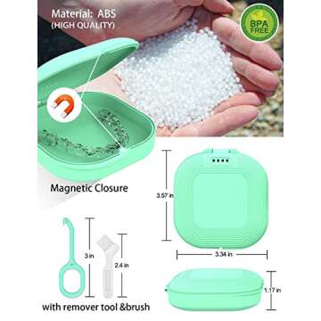 HEMILAB® Retainer Case, Slim Aligner Case with Vent Holes, Compatible with Invisalign, Mouth Guard Case, Cute Retainer Case with Retainer Removal Tool and Brush, Green