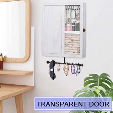 Keebofly Wall Mounted Jewelry Organizer With Rustic Wood Large Space Jewelry Cabinet, Holder, Storag...