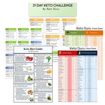 21 Day Keto Challenge Pack with Meal Plan| Keto Cheat Sheets for beginners big size 8"x11" Laminated |Ketogenic Diet 120 food list Quick Guide Reference Charts for weight loss|Keto recipes & cookbook