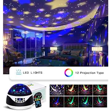 MOKOQI Night Light with Music & Timer, Star Light Projector - Sound Machine for Baby Sleeping, Birthday Gifts for Girls Boys 1-6-12, Remote Control Projection Lamp Invited Colour Starry Sky to Home