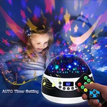 MOKOQI Night Light with Music & Timer, Star Light Projector - Sound Machine for Baby Sleeping, Birthday Gifts for Girls Boys 1-6-12, Remote Control Projection Lamp Invited Colour Starry Sky to Home