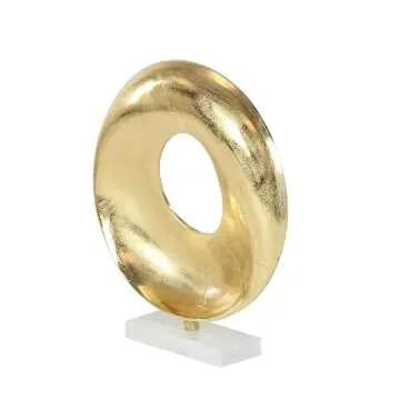 Deco 79 Aluminum Metal Geometric Decorative Sculpture Home Decor Statue with Marble Base, Accent Figurine 15" x 4" x 17", Gold