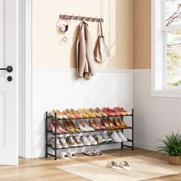 Tajsoon Expandable Shoe Rack for Closet 3 Tier, 28“-41“Adjustable & Stackable Shoe Shelf Storage...