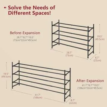 Tajsoon Expandable Shoe Rack for Closet 3 Tier, 28“-41“Adjustable & Stackable Shoe Shelf Storage, Metal Shoe Rack Organizer for Front Door Entrance, Closet, Garage, Entryway, Black