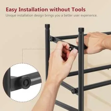 Tajsoon Expandable Shoe Rack for Closet 3 Tier, 28“-41“Adjustable & Stackable Shoe Shelf Storage, Metal Shoe Rack Organizer for Front Door Entrance, Closet, Garage, Entryway, Black