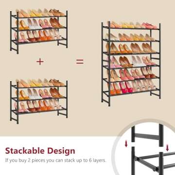 Tajsoon Expandable Shoe Rack for Closet 3 Tier, 28“-41“Adjustable & Stackable Shoe Shelf Storage, Metal Shoe Rack Organizer for Front Door Entrance, Closet, Garage, Entryway, Black