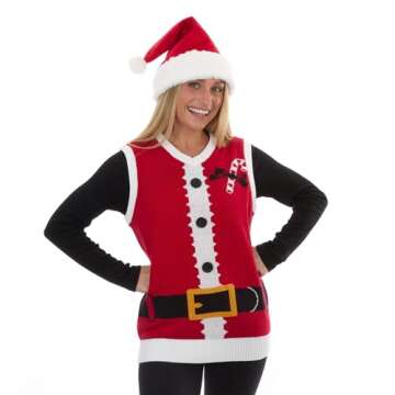 The Ugly Sweater Co. Christmas Sweater Vest - Tacky Holiday Designs to Stand Out - Snug Fit, Breathable Ugly Unisex Vest (Cayenne, Large)