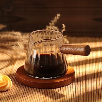 Joeyan 6 oz Glass Measuring Cup with Wooden Handle