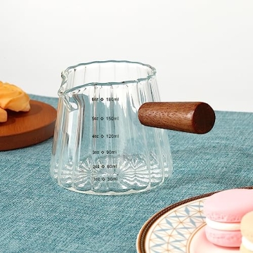 Joeyan 6 oz Glass Measuring Cup with Wooden Handle