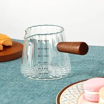 Joeyan 6 oz Glass Measuring Cup with Wooden Handle