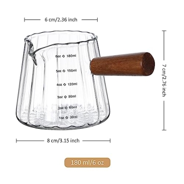 Joeyan 6 oz Glass Measuring Cup with Wooden Handle