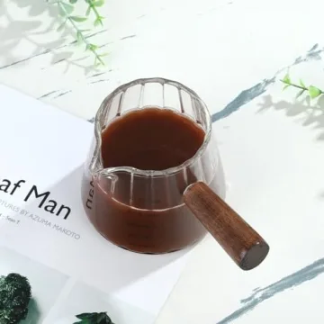 Joeyan 6 oz Glass Measuring Cup with Wooden Handle