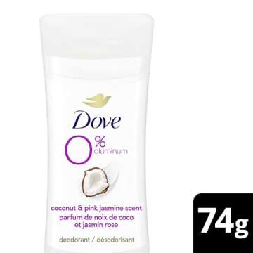 Dove 0% Aluminum Deodorant Stick Non-irritating Deodorant for Underarm Care Coconut and Pink Jasmine...