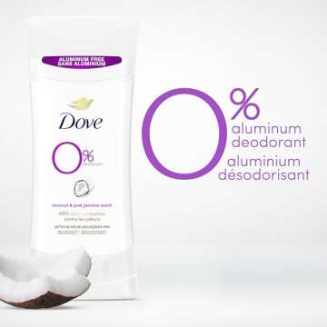 Dove 0% Aluminum Deodorant Stick Non-irritating Deodorant for Underarm Care Coconut and Pink Jasmine Kindest Aluminum Free Deodorant 2.6 oz