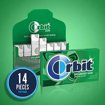 WRIGLEY'S ORBIT Chewing Gum Sugar-Free Spearmint - 12 Packs, 14 Pieces Each - Sugar-Free Gum, 168 To...