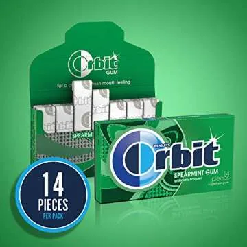 WRIGLEY'S ORBIT Chewing Gum Sugar-Free Spearmint - 12 Packs, 14 Pieces Each - Sugar-Free Gum, 168 To...