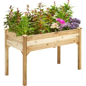 PrimeZone 48 x 24 x 30 in Acacia Wood Raised Garden Bed - Elevated Planter Box with Legs, Plant Stan...
