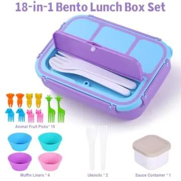 Shell and Turtle Bento Box with 4 Compartments for All Ages