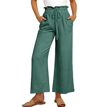 ANRABESS Women Linen Pants Casual Loose High Waist Boho Wide Leg Cropped Palazzo Beach Pants Summer ...