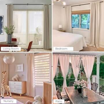 1 Inch Blackout Curtain Rods for Windows Patio, Adjustable Room Divider Curtain Rod Wall Mount & Ceiling Mount for Indoor & Outdoor, Black, 72" to 144"