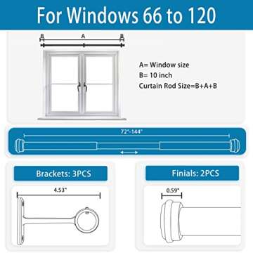 1 Inch Blackout Curtain Rods for Windows Patio, Adjustable Room Divider Curtain Rod Wall Mount & Ceiling Mount for Indoor & Outdoor, Black, 72" to 144"