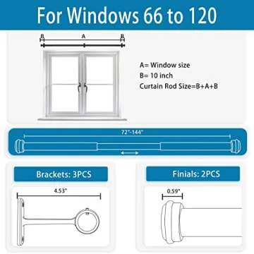 1 Inch Blackout Curtain Rods for Windows Patio, Adjustable Room Divider Curtain Rod Wall Mount & Ceiling Mount for Indoor & Outdoor, Black, 72" to 144"