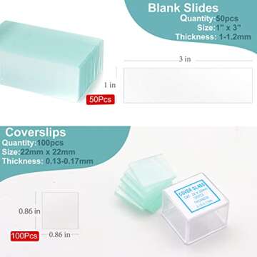 Unifrog Microscope Slides and Covers, Blank Glass Slides for Microscope Set - 50 Slides, 100 Coverslips - for Microscopy Experiments and Analysis, Suitable for Most Microscopes (Blank Glass)