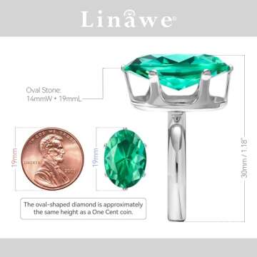 Linawe Turquoise Green Cubic Zirconia Rings for Women, Silver Imitation Diamond Chunky Rings, Adjust...