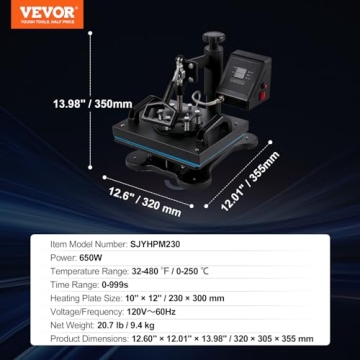 VEVOR 12x10 Inch Digital Heat Press for All Crafts