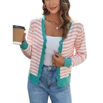 Teepie Women's Lightweight Cardigans Casual Long Sleeve V-Neck Button Print Sweaters Open Front Outerwear