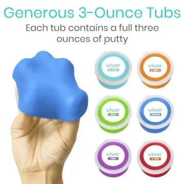 Vive Therapy Putty (6 Pack) - Putty for Hand - Stress Putty for Adults, Kids - Exercise Putty for Rehab, Finger, Grip Strength Resistance - Sensory Putty and Therapy Occupational Clay - 3 Ounces