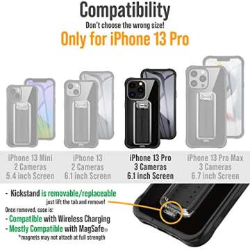 Scooch® for iPhone 13 Pro Case with Stand, Wingman 5-in-1 Kickstand Case, Military Grade Drop Protection, Pop-Out Kickstand, Phone Grip, Car Mount, Tuxedo Clear