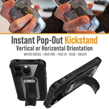 Scooch® for iPhone 13 Pro Case with Stand, Wingman 5-in-1 Kickstand Case, Military Grade Drop Protection, Pop-Out Kickstand, Phone Grip, Car Mount, Tuxedo Clear