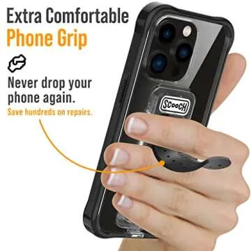 Scooch® for iPhone 13 Pro Case with Stand, Wingman 5-in-1 Kickstand Case, Military Grade Drop Protection, Pop-Out Kickstand, Phone Grip, Car Mount, Tuxedo Clear