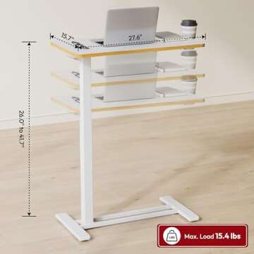 SANODESK Medical Adjustable Overbed Bedside Table with Hidden Casters, Pneumatic Mobile Laptop Computer Standing Desk Cart with Tray, Hospital and Home Use(27.6" W x 15.7" D, White)