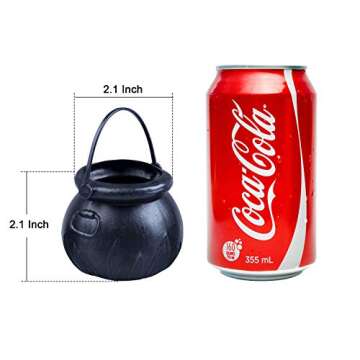 YUNGCHI Black Mini Cauldron,Plastic Witch Cauldron, Witches Cauldron Candy Holder Pot With Handle For Halloween Party Decorations Supplies,Set of 12